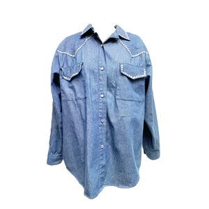 Vintage Diani Rhinestone Denim Button Up Top
